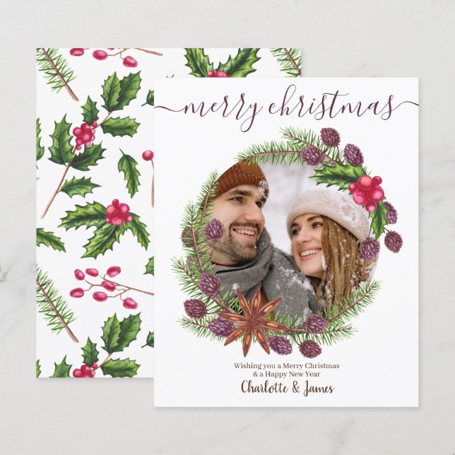 BUDGET Personalized Photo Christmas Holly Wreath (Front/Back)