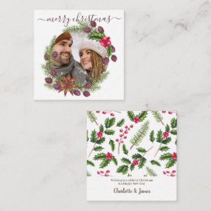 BUDGET Personalized Photo Christmas Holly Wreath Card