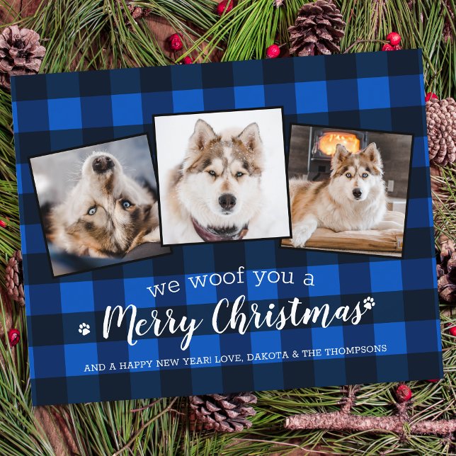 Budget Pet Photo Collage Dog Holiday Blue Plaid  (Creator Uploaded)