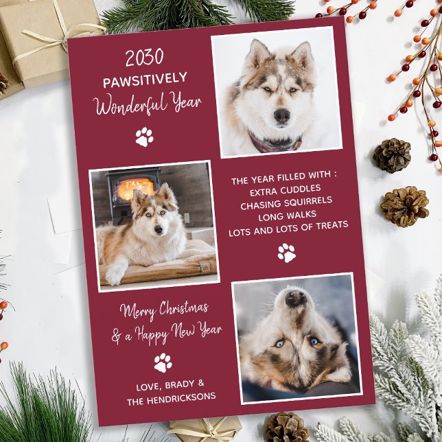 Budget Pet Year in Review Dog 3 Photo Holiday Card (Creator Uploaded)