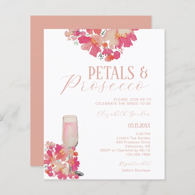 Budget Petals & Prosecco Bridal Shower Floral Pink (Front/Back)