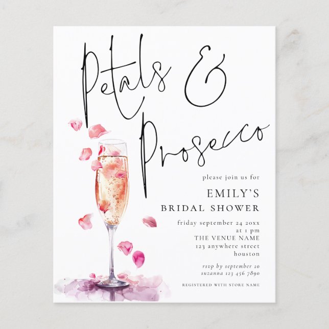 Budget Petals Prosecco Glass Bridal Shower invite (Front)