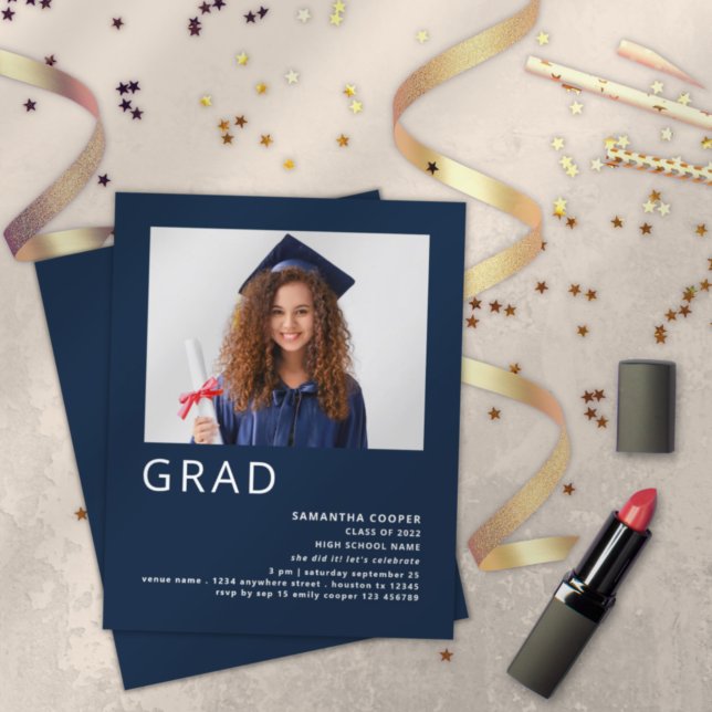 Budget Photo 2022 Navy Blue Graduation Invitation (Creator Uploaded)