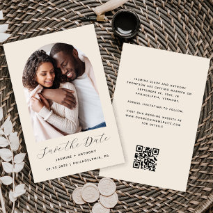 Budget Photo Arch Beige QR Code Save the Date