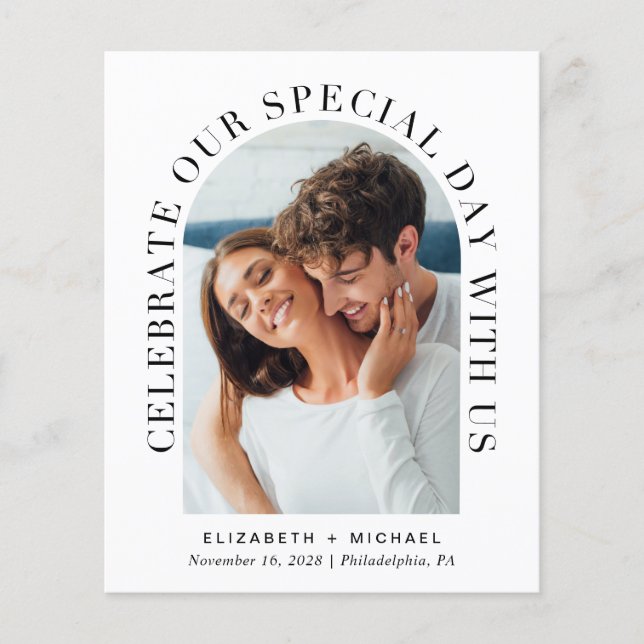 Budget Photo Arch QR Code Wedding Invitation (Front)