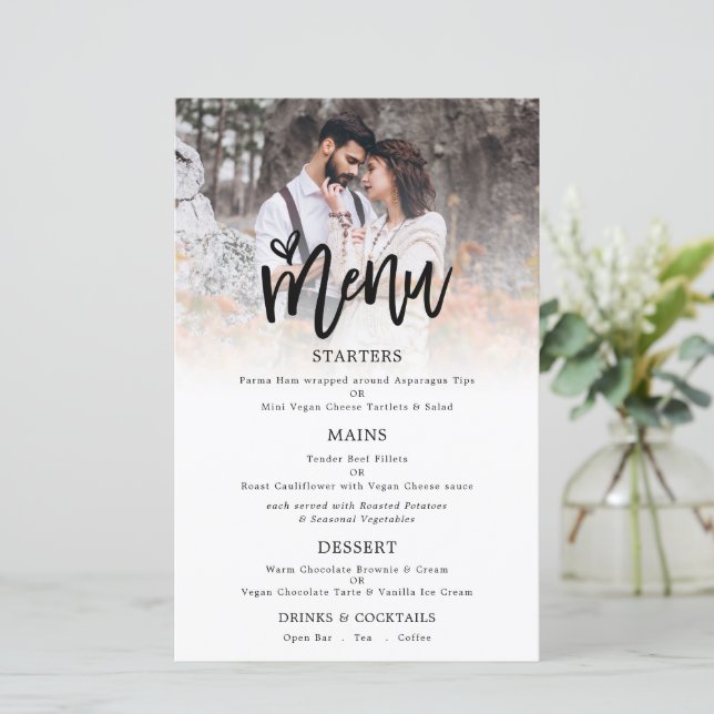 Budget Photo Artsy Script Wedding Menu (Standing Front)