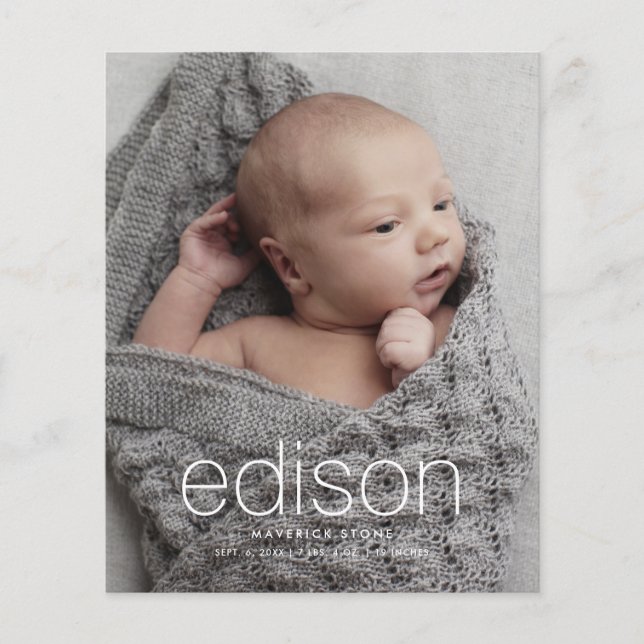 Budget Photo Baby Birth Announcement (Front)
