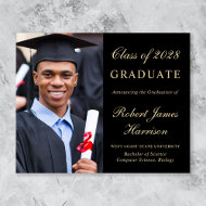 Budget Photo Black Gold Graduation Announcement