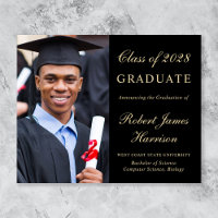 Budget Photo Black Gold Graduation Announcement