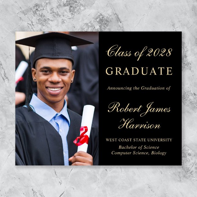 Budget Photo Black Gold Graduation Announcement (Creator Uploaded)