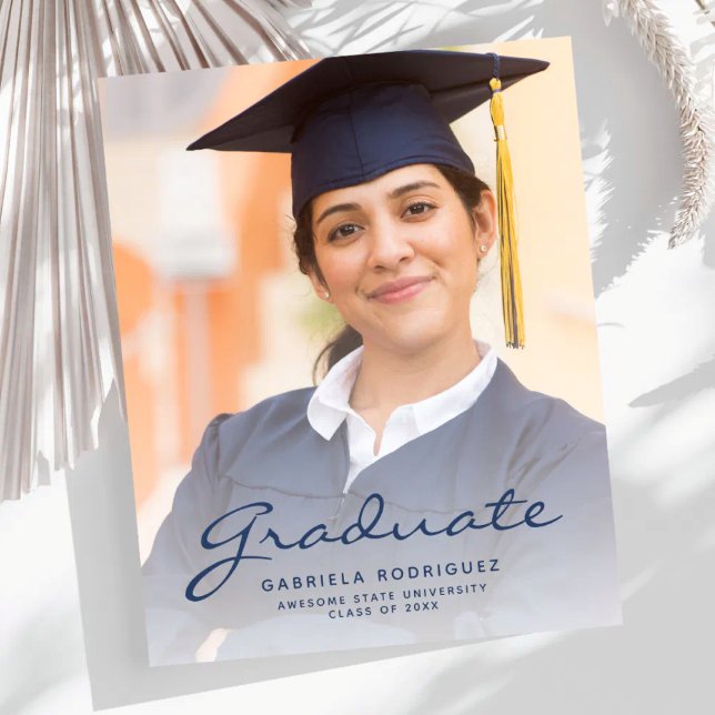 Budget Photo Blue Script Graduation Announcement (Creator Uploaded)