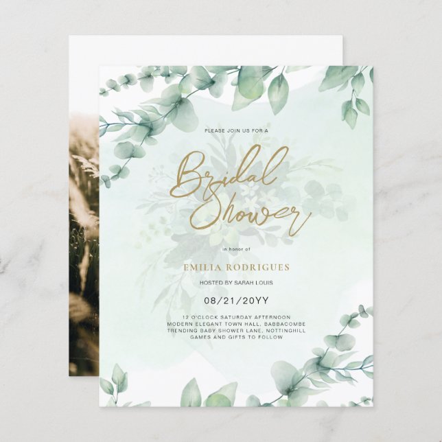 Budget Photo Bridal Shower Invitation Rustic Leaf (Front/Back)