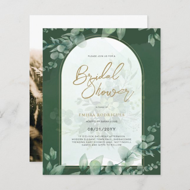 Budget Photo Bridal Shower Invitation Rustic Leaf (Front/Back)
