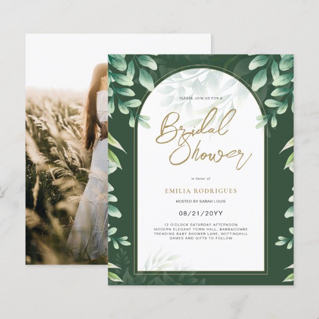 Budget Photo Bridal Shower Invitation Rustic Leaf (Front/Back)