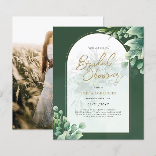 Budget Photo Bridal Shower Invitation Rustic Leaf (Front/Back)