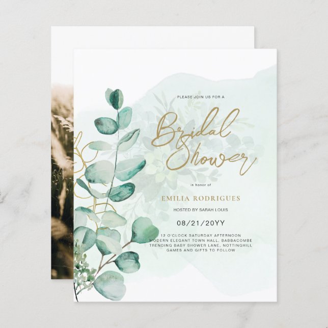Budget Photo Bridal Shower Invitation Rustic Leaf (Front/Back)