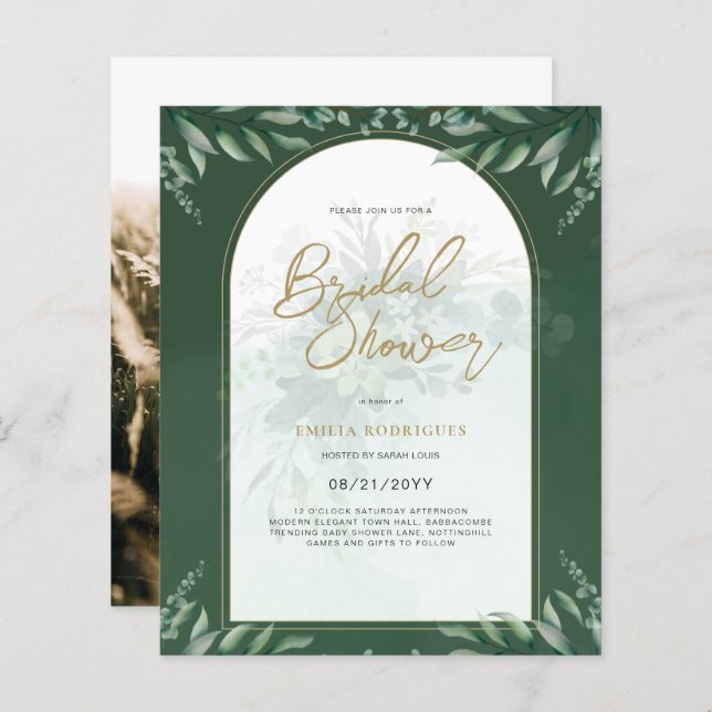 Budget Photo Bridal Shower Invitation Rustic Leaf (Front/Back)