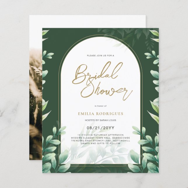 Budget Photo Bridal Shower Invitation Rustic Leaf (Front/Back)