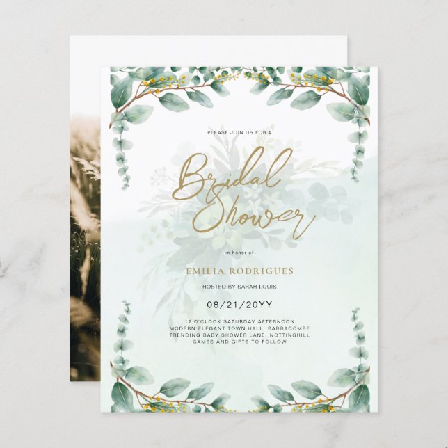 Budget Photo Bridal Shower Invitation Rustic Leaf (Front/Back)