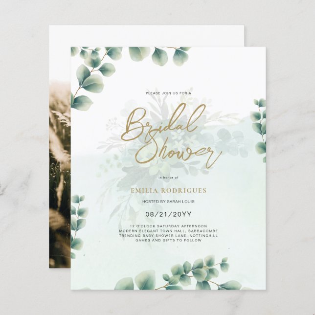 Budget Photo Bridal Shower Invitation Rustic Leaf (Front/Back)