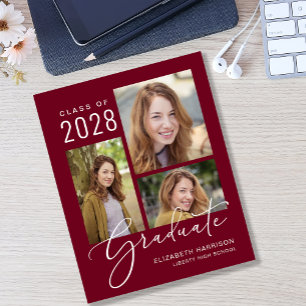 Budget Photo Burgundy Graduation Announcement