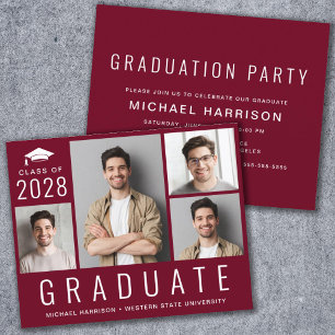 Budget Photo Burgundy Graduation Party Invitation