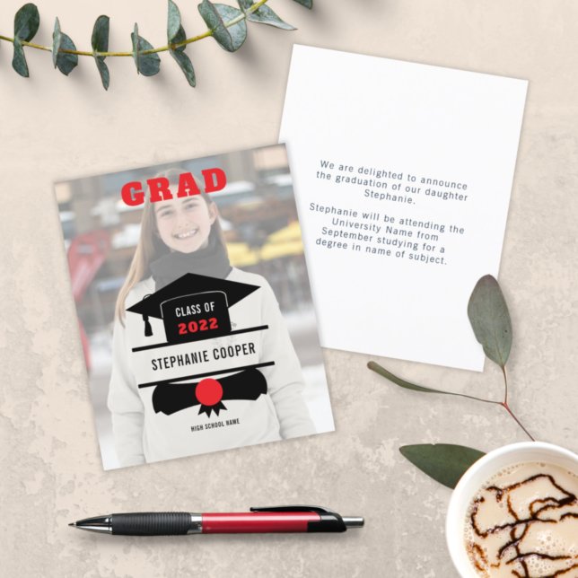 Budget Photo Cap Red Black 2022 Grad Announcement (Creator Uploaded)