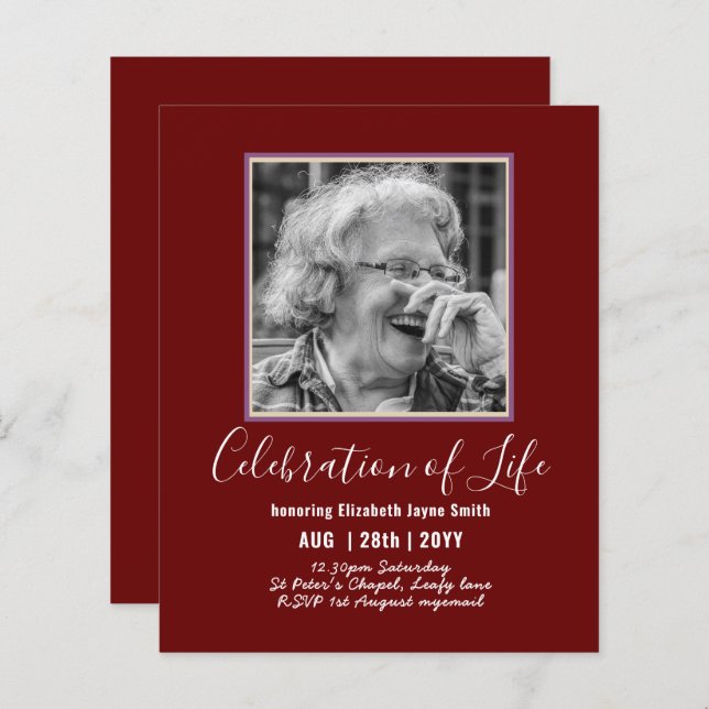 BUDGET PHOTO Celebration of Life INVITATIONS (Front/Back)