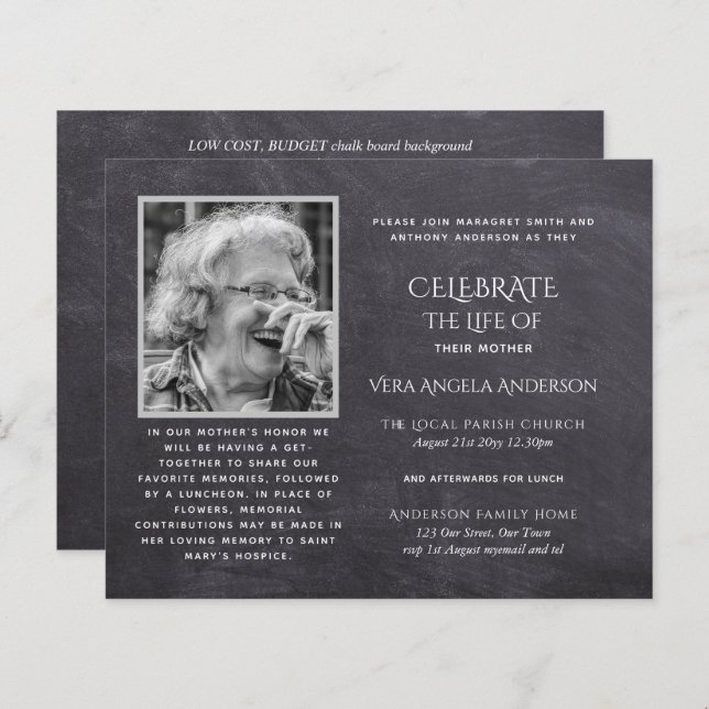 BUDGET PHOTO Celebration of Life INVITATIONS (Front/Back)