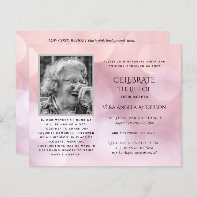 BUDGET PHOTO Celebration of Life INVITATIONS (Front/Back)