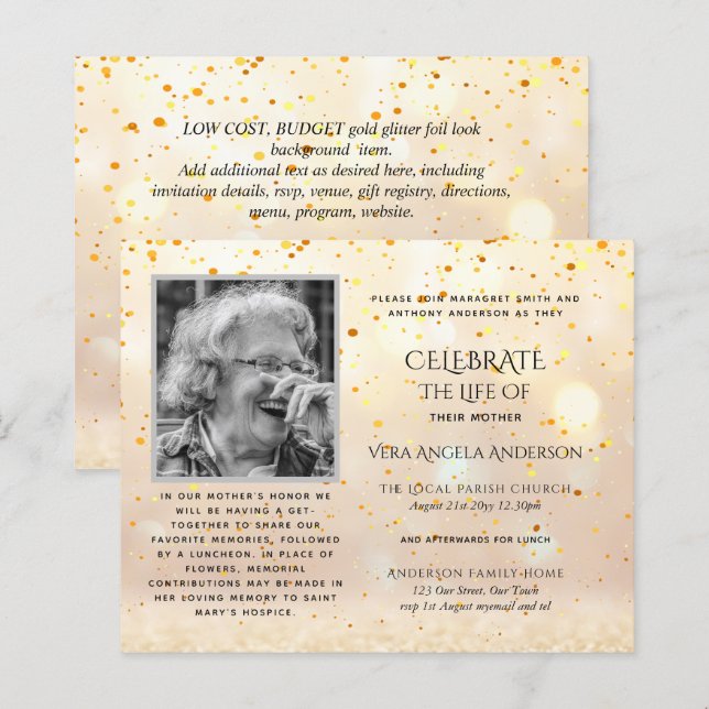 BUDGET PHOTO Celebration of Life INVITATIONS (Front/Back)