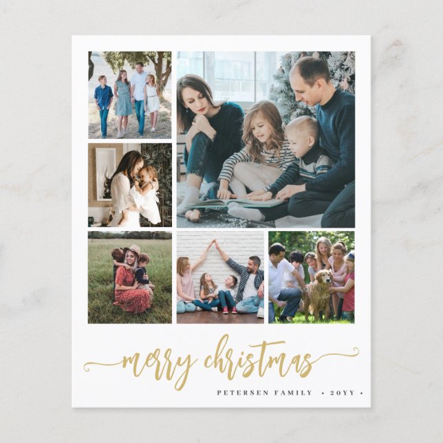 Budget photo Christmas gold script Holiday Card (Front)
