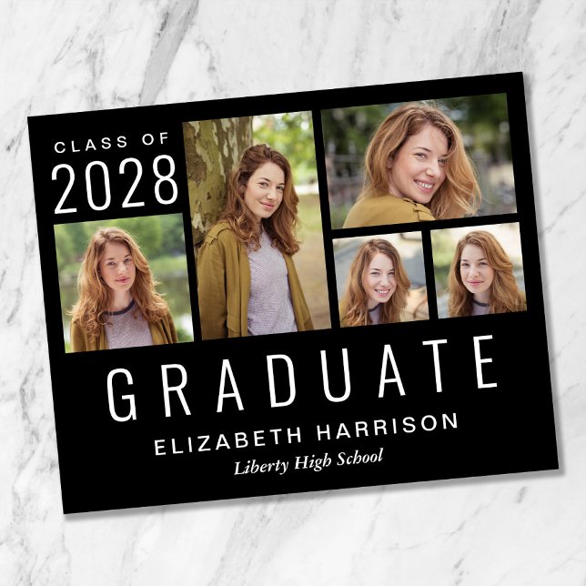 Budget Photo Collage Black Graduation Announcement (Creator Uploaded)