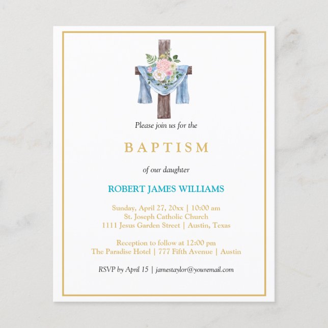 Budget Photo Collage Cross Gold Script Baptism  (Front)