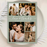 Budget Photo Collage Green Wedding Thank You Flyer<br><div class="desc">Budget Elegant Olive Green Script 5 Photo Collage Wedding Thank You personalized affordable low budget flyer. Modern wedding thank you template featuring five (5) photo on the front and one (1) photo on the back. On the front of paper "Love and thanks" typography script in a swirly hand lettered font...</div>