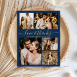 Budget Photo Collage Navy Wedding Thank You Flyer<br><div class="desc">Budget Elegant Gold and Navy Script 5 Photo Collage Wedding Thank You personalized affordable low budget flyer. Modern wedding thank you template featuring five (5) photo on the front and one (1) photo on the back. On the front of paper "Love and thanks" typography script in a swirly hand lettered...</div>
