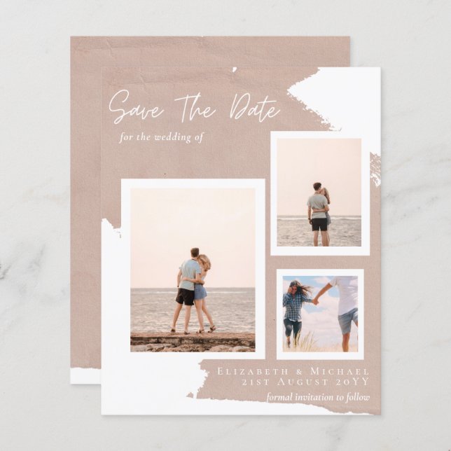 BUDGET Photo Collage Save Date Modern Abstract (Front/Back)
