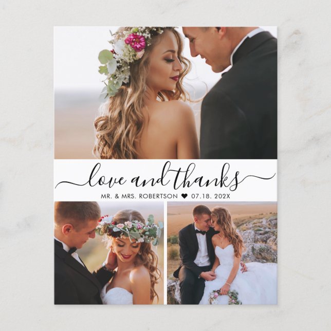 Budget Photo Collage Script Wedding Thank You Card (Front)