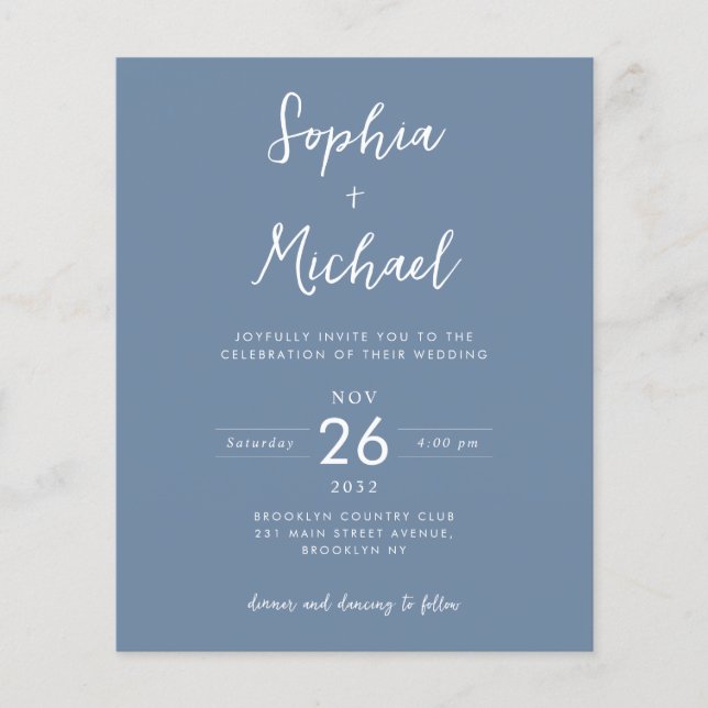 Budget Photo Details QR Website Dusty Blue Wedding (Front)