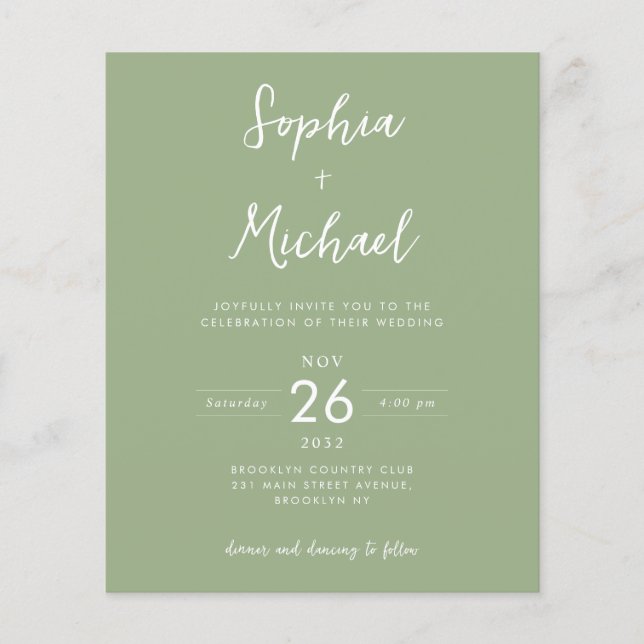 Budget Photo Details QR Website Sage Green Wedding (Front)