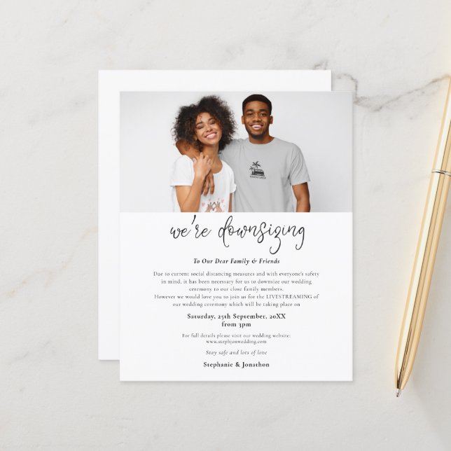 Budget Photo Downsizing Wedding Invitation (Front/Back In Situ)