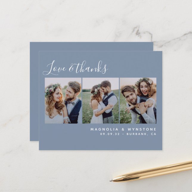 Budget Photo Dusty Blue Mariage Carte de remerciem (Devant/Arrière en situation)