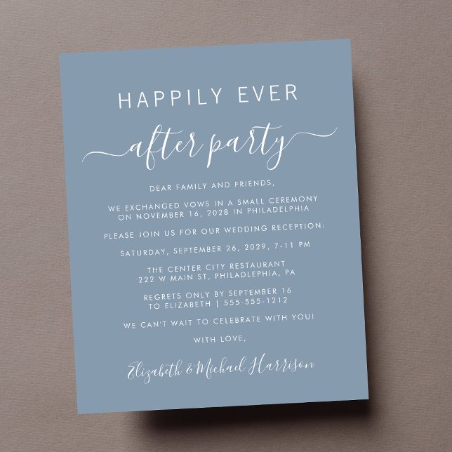 Budget Photo Dusty Blue Wedding Reception Invite (A chic budget-friendly Happily Ever After Party invitation for your wedding celebration)