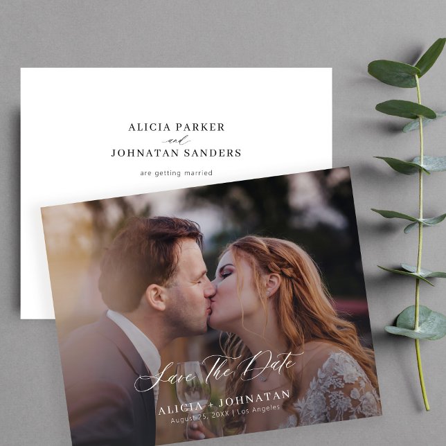 Budget photo elegant script wedding save the date (Creator Uploaded)