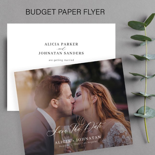 Budget photo elegant script wedding save the date flyer (Creator Uploaded)