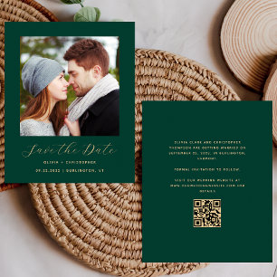 Budget Photo Emerald Green Gold QR Save the Date