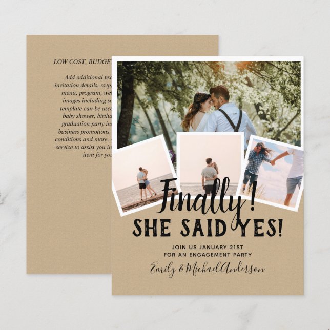 BUDGET PHOTO Engaged Wedding INVITE Announcement (Front/Back)