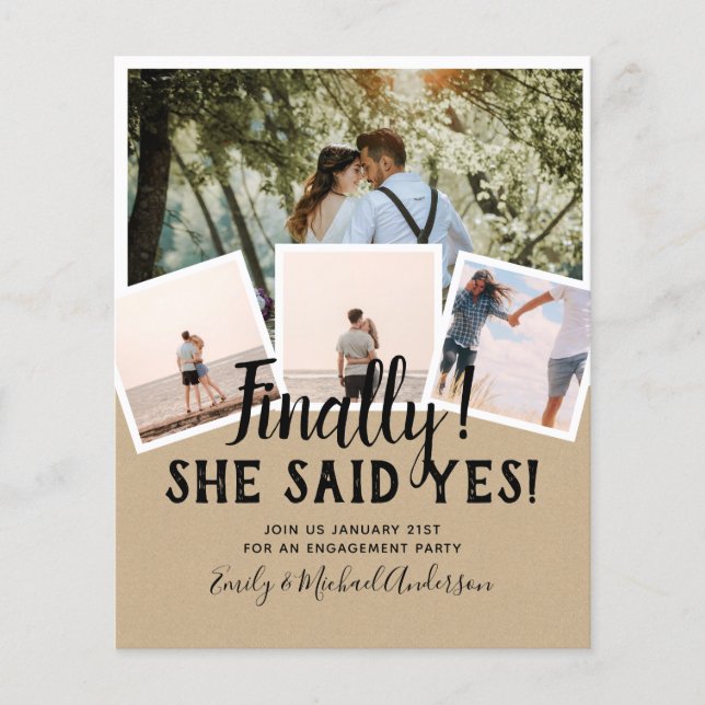 BUDGET PHOTO Engaged Wedding INVITE Announcement Flyer (Front)