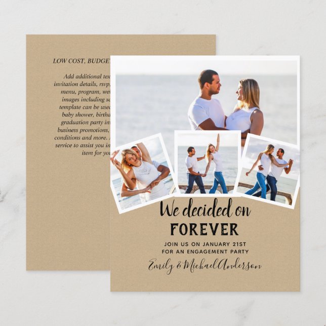 BUDGET PHOTO ENGAGEMENT QUOTE INVITES - ANY COLOR (Front/Back)
