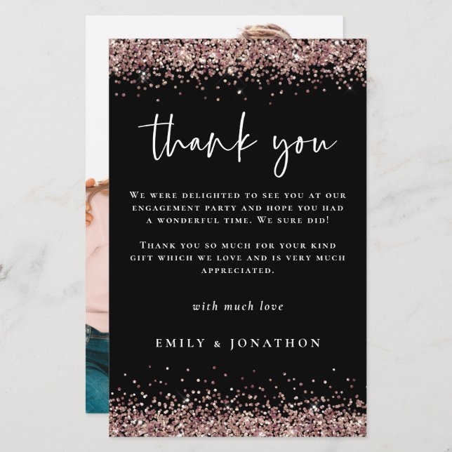 Budget Photo Engagement Rose Gold Glitter Thanks (Front/Back)